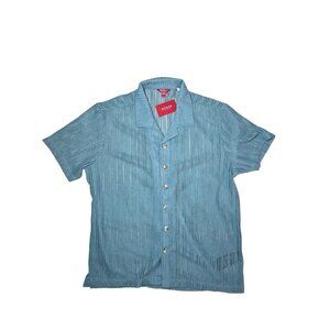 Guess Panama Button Down Open Knit SS Men's Top Aqua L NWT